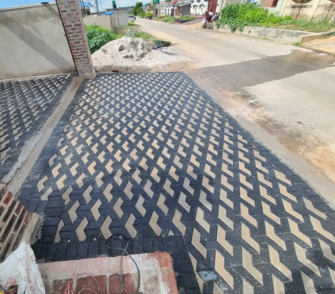 Completed patterned paving at a driveway entrance